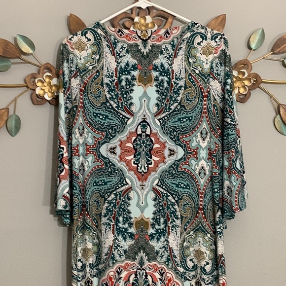 Chico's Green White Paisley Print Shift Dress Size 0 Small - Picture 6 of 8